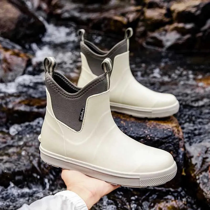 Men's Waterproof Rubber Deck Boots Slip On Ankle Boots