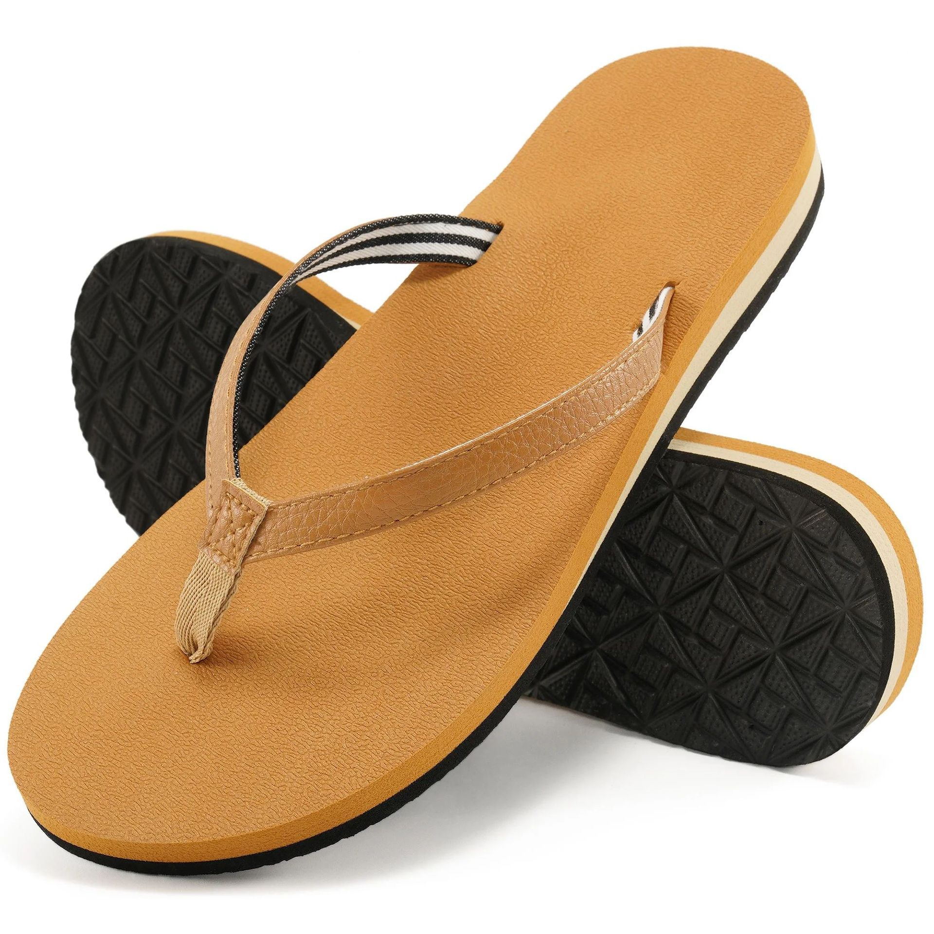 Women's Leather Flip Flop Flat Sandals With Arch Support
