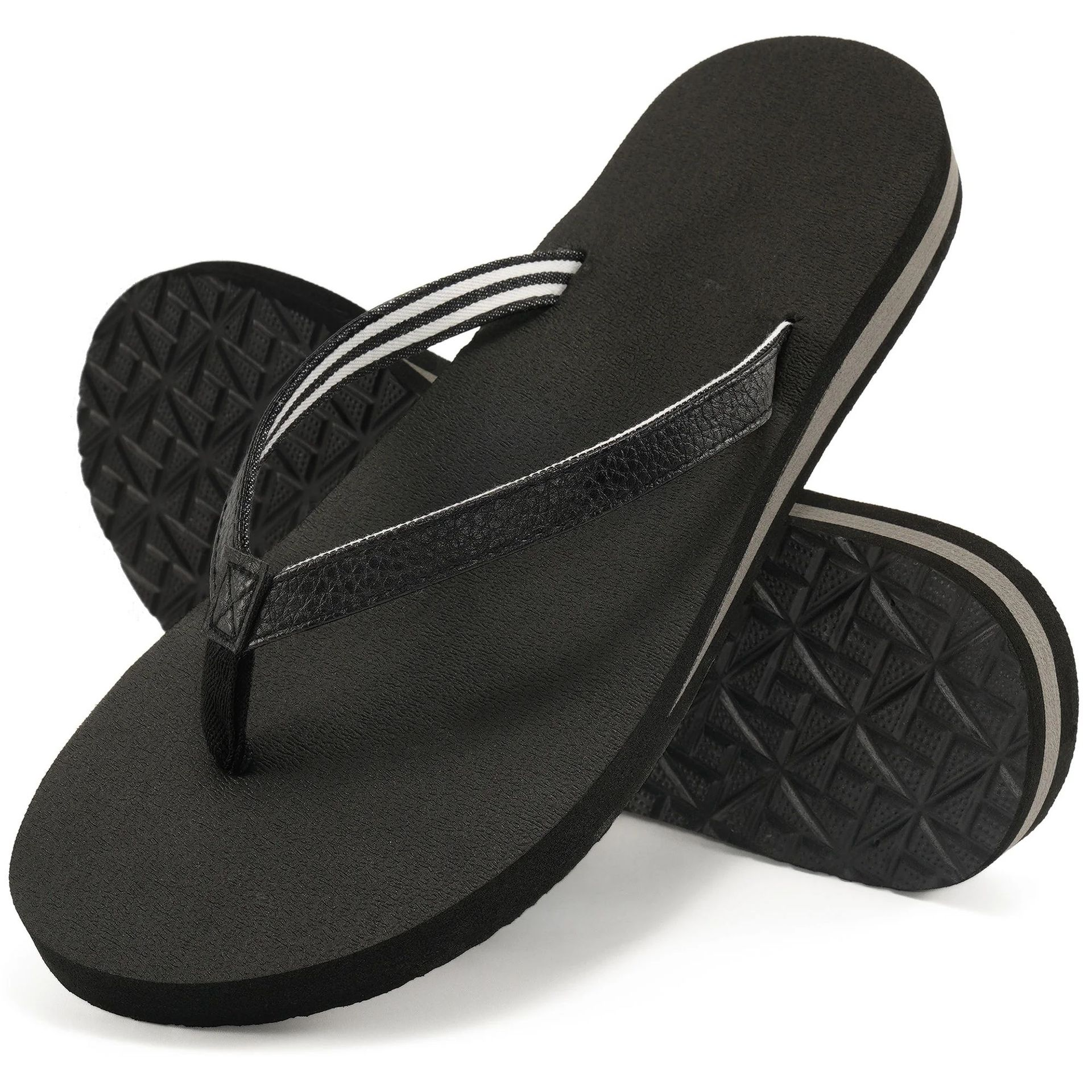 Women's Leather Flip Flop Flat Sandals With Arch Support