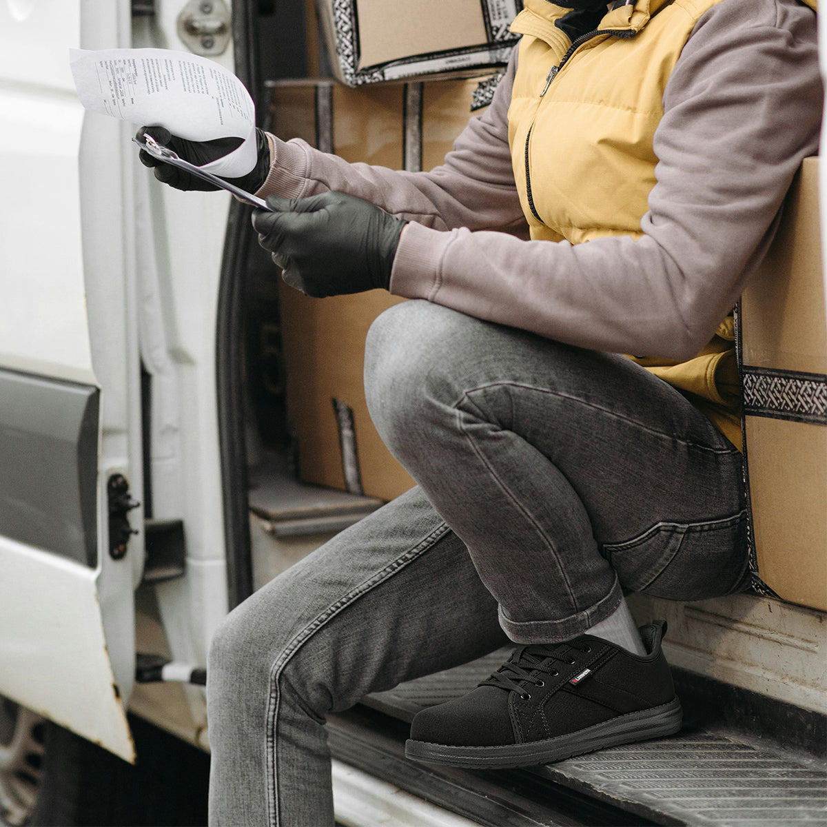 Larnmern Men's Hand Free Slip On Steel Toe Work Shoes Lightweight Safety Toe Sneakers,#41440