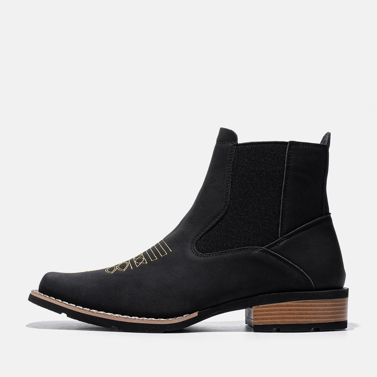 Men's Western Embroidered Chelsea Boots Square Toe Slip On Ankle Boots, #T2776493