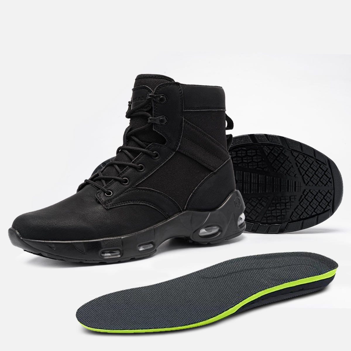 Larnmern Men's Non Slip Work Boots,Cushion Waterproof Boots & Arch Support Insoles Bundle