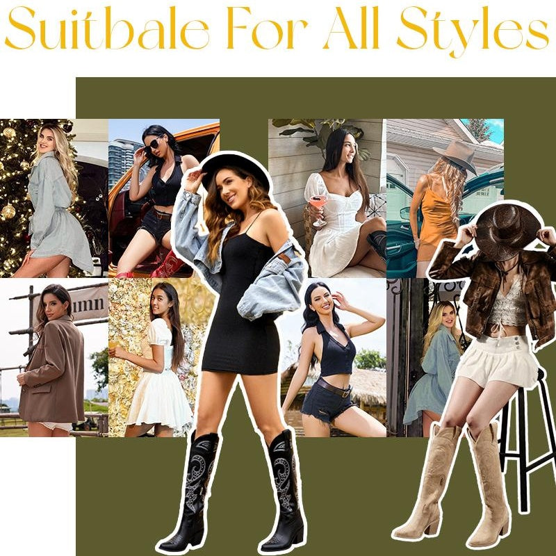 Snip Toe Western Boots Side Zipper and Chunky Heel Design Embroidery Cowboy Boots for Women