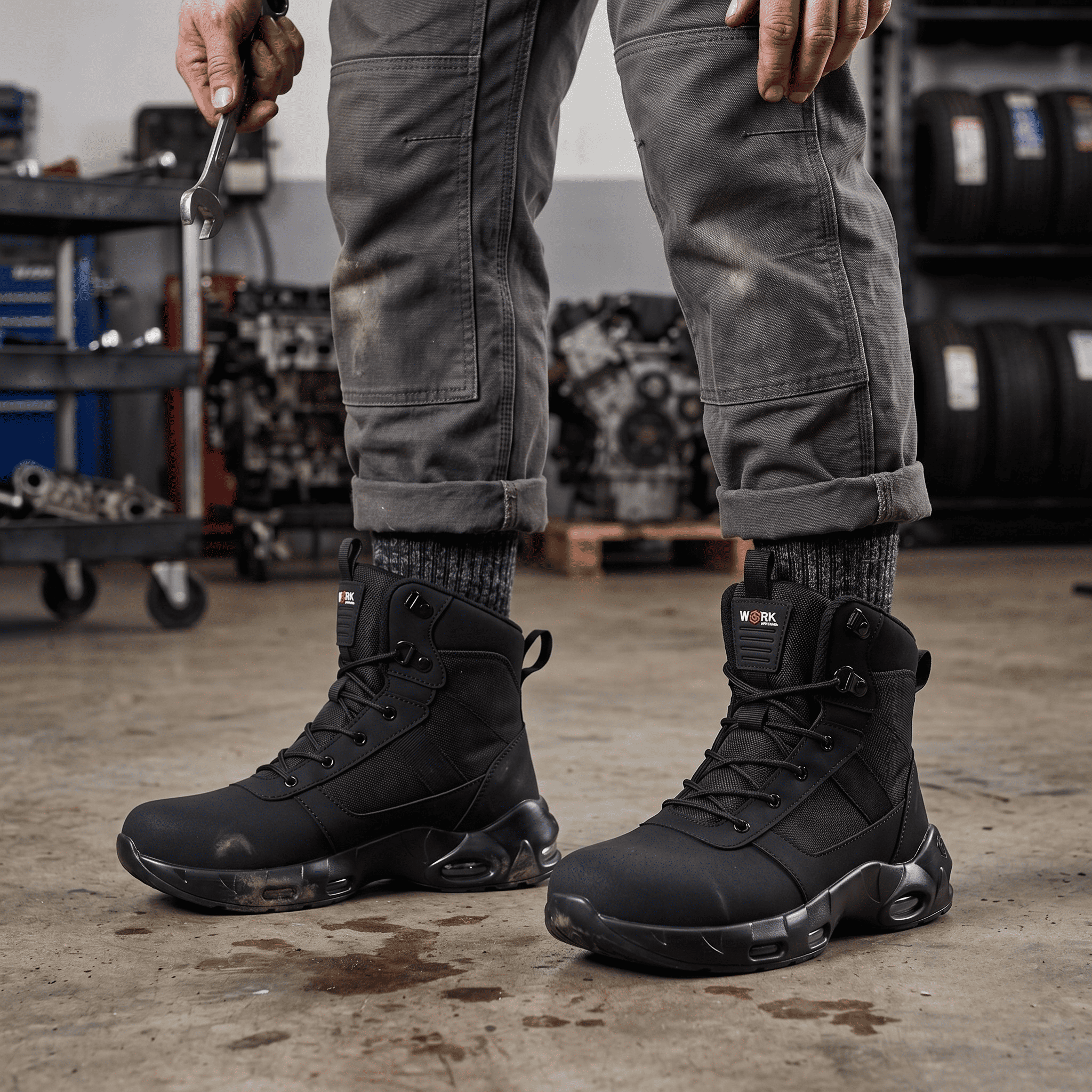 Larnmern Men High Top Non Slip Steel Toe Safety Work Boots Side Zipper Steel Toe Shoes, #41540