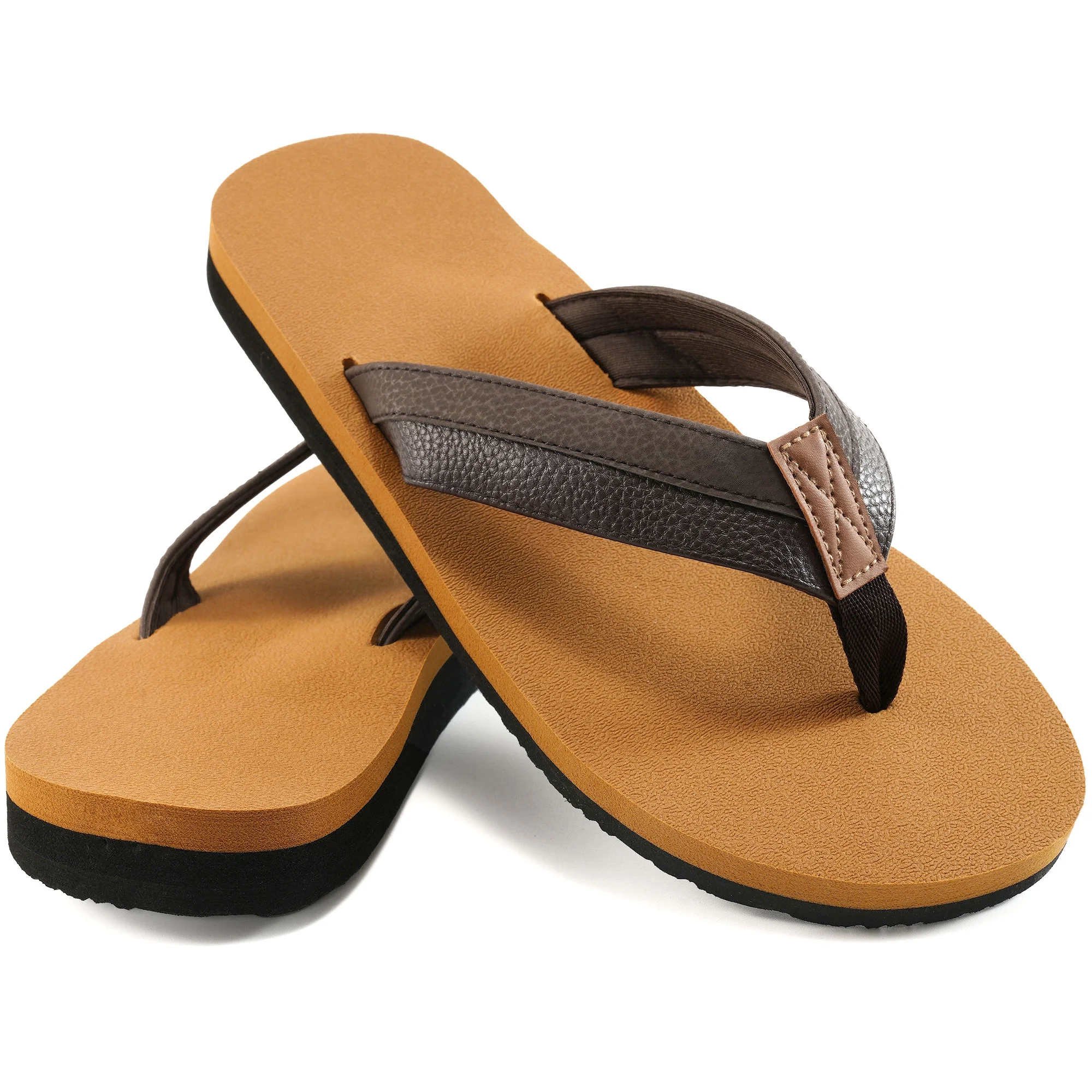 Men's Leather Flip Flops With Arch Support Lightweight Summer Sandals