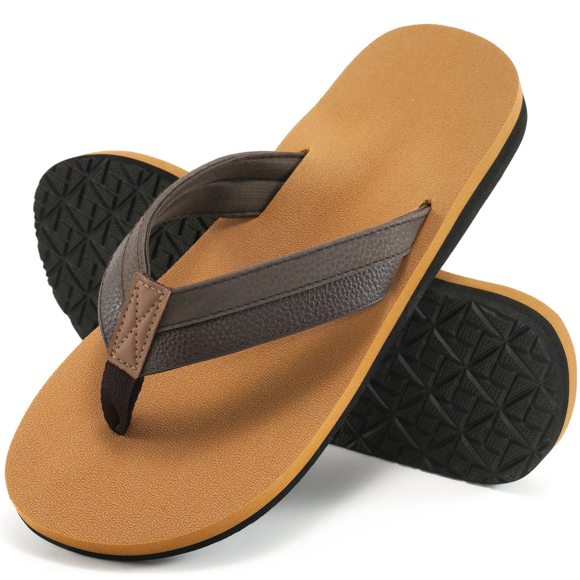 Men's Leather Flip Flops With Arch Support Lightweight Summer Sandals