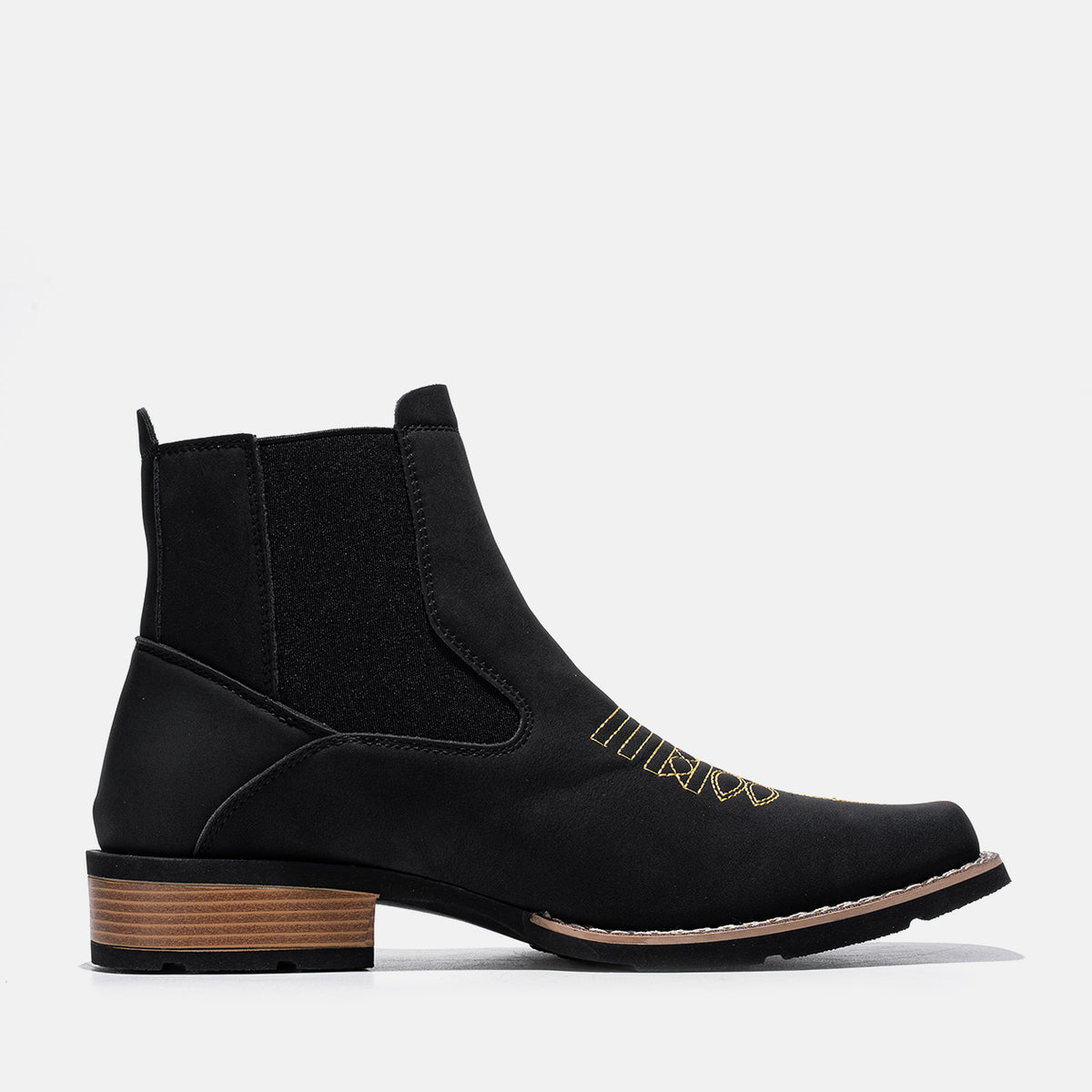 Men's Western Embroidered Chelsea Boots Square Toe Slip On Ankle Boots, #T2776493