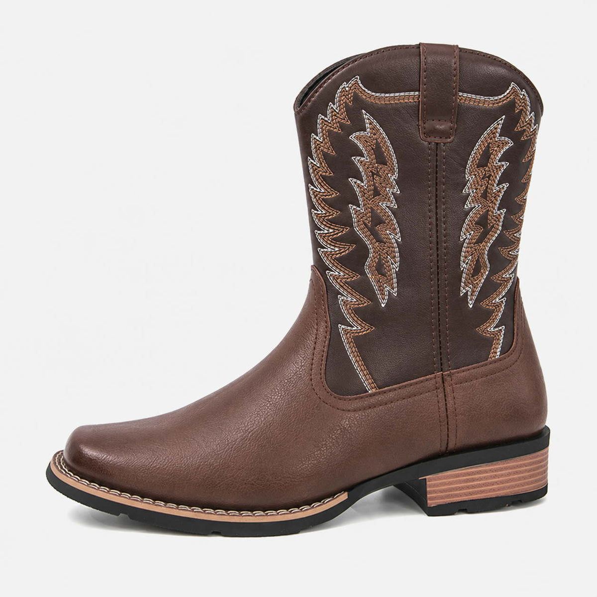 Men's Western Cowboy Boots Embroidered Mid-Calf Side Zipper Boots,T2776495