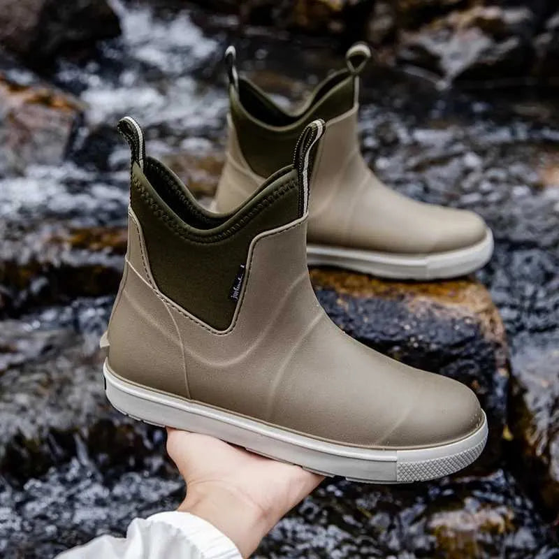 Men's Waterproof Rubber Deck Boots Slip On Ankle Boots