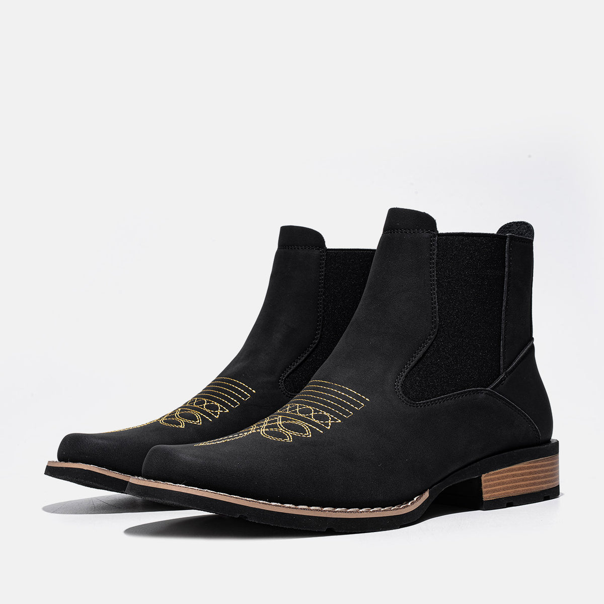 Men's Western Embroidered Chelsea Boots Square Toe Slip On Ankle Boots, #T2776493