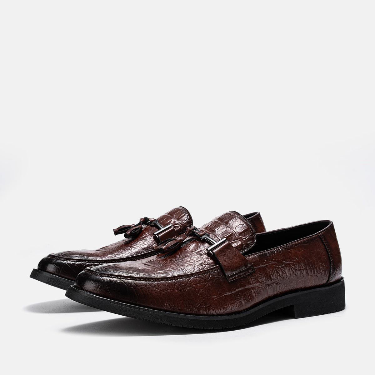 Men's Croc-Embossed Metal Tassel Loafers Slip OnCasual Dress Shoes, #DM2776399