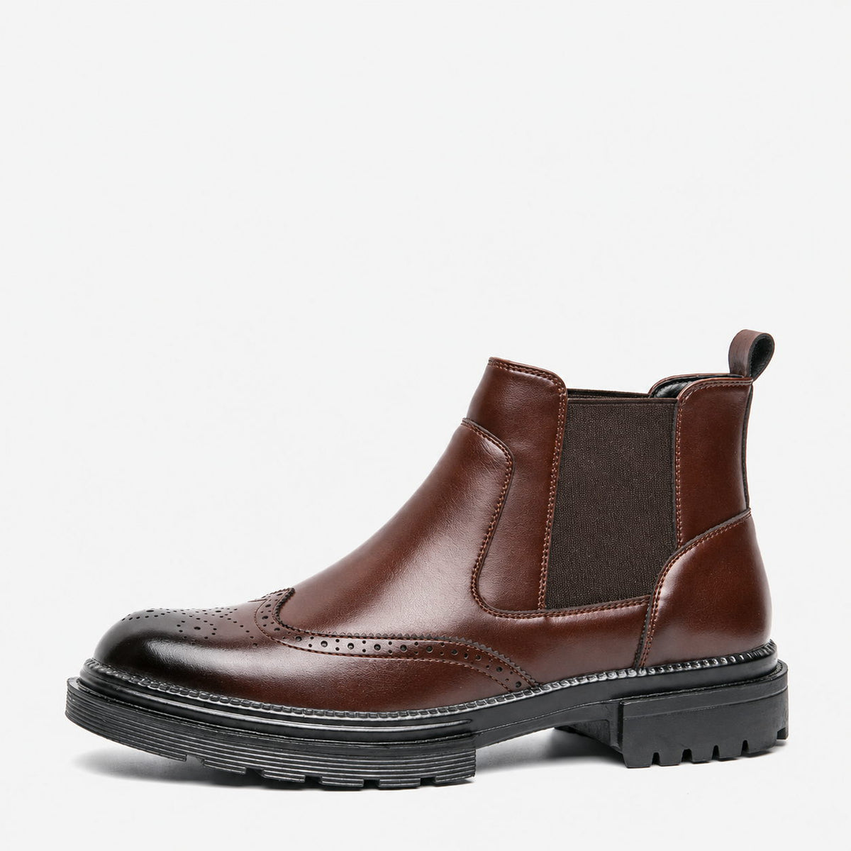 Men's Leather Brogue Chelsea Boots Wingtip Lug Sole Slip On Ankle Boots,#T2776496