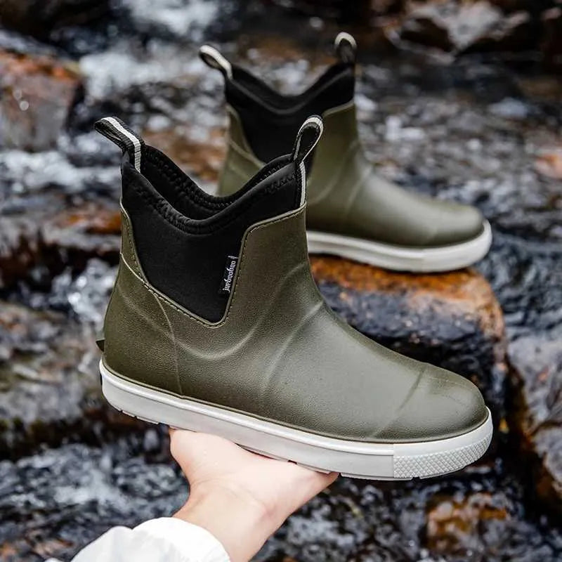 Men's Waterproof Rubber Deck Boots Slip On Ankle Boots