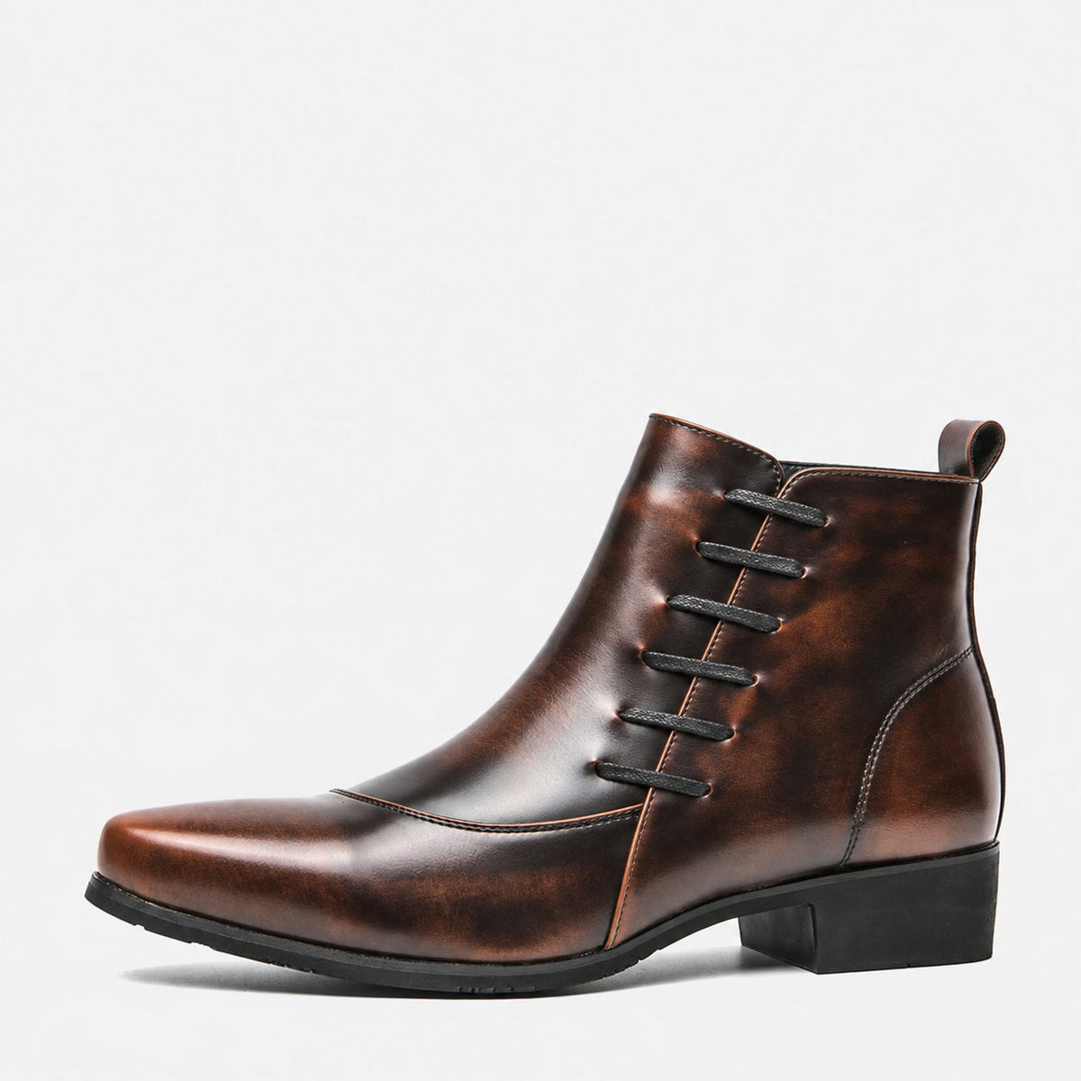 Men's Vintage Patina Side Lace Leather Ankle Boots Zip Up Dress Boots, #T2776498