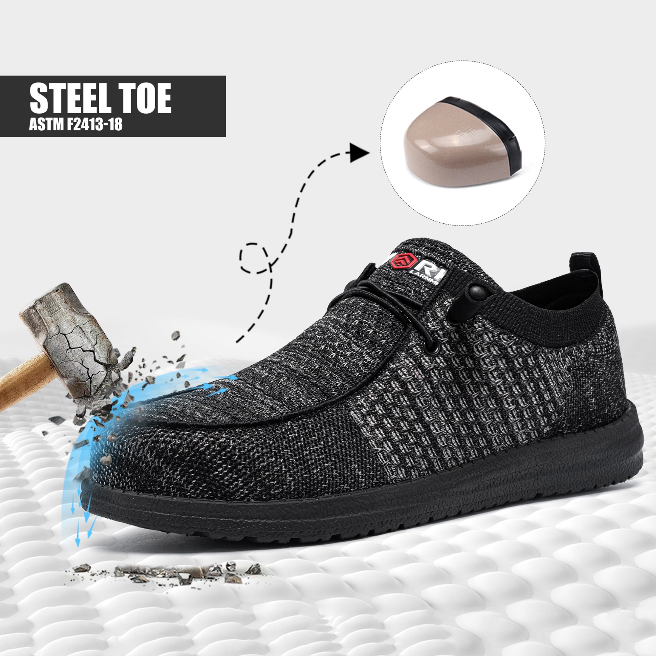 LARNMERN Slip On Steel Toe Shoes Men