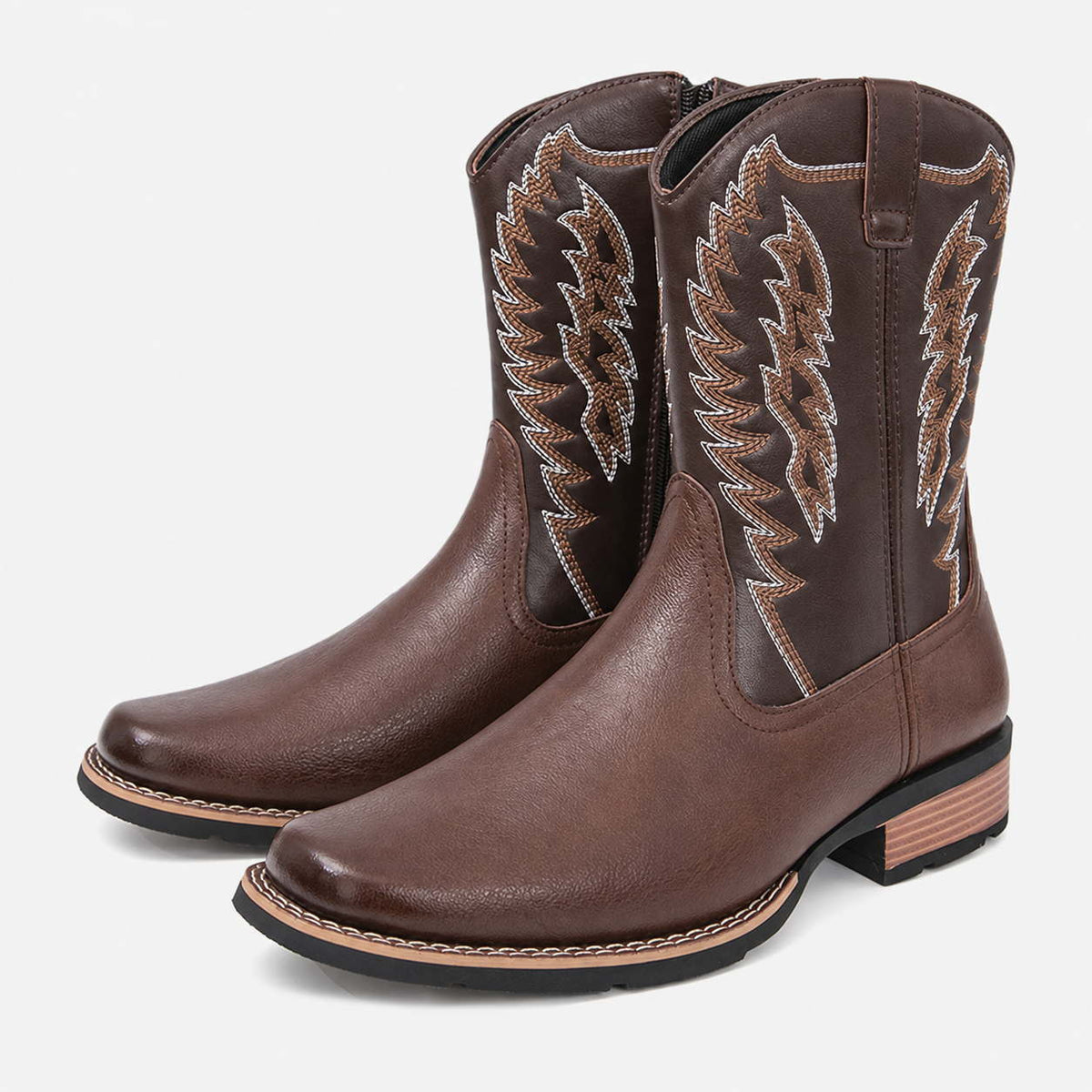 Men's Western Cowboy Boots Embroidered Mid-Calf Side Zipper Boots,T2776495