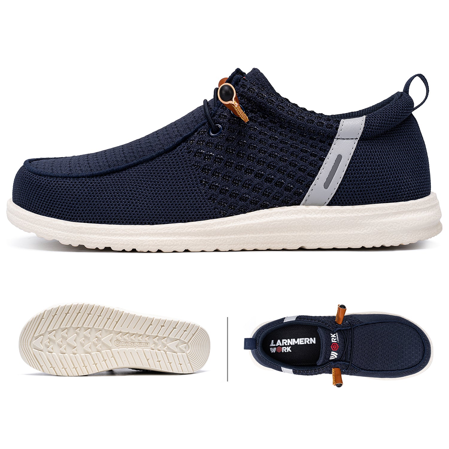 LARNMERN Slip On Steel Toe Shoes Men
