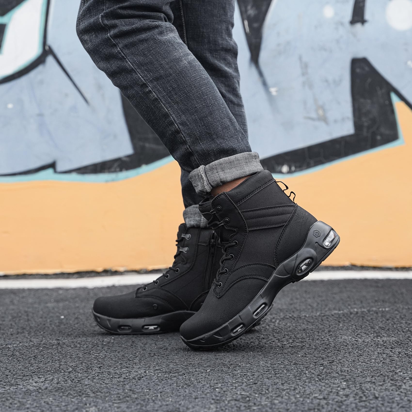 Larnmern Men's Non Slip Work Boots,Cushion Waterproof Boots & Arch Support Insoles Bundle