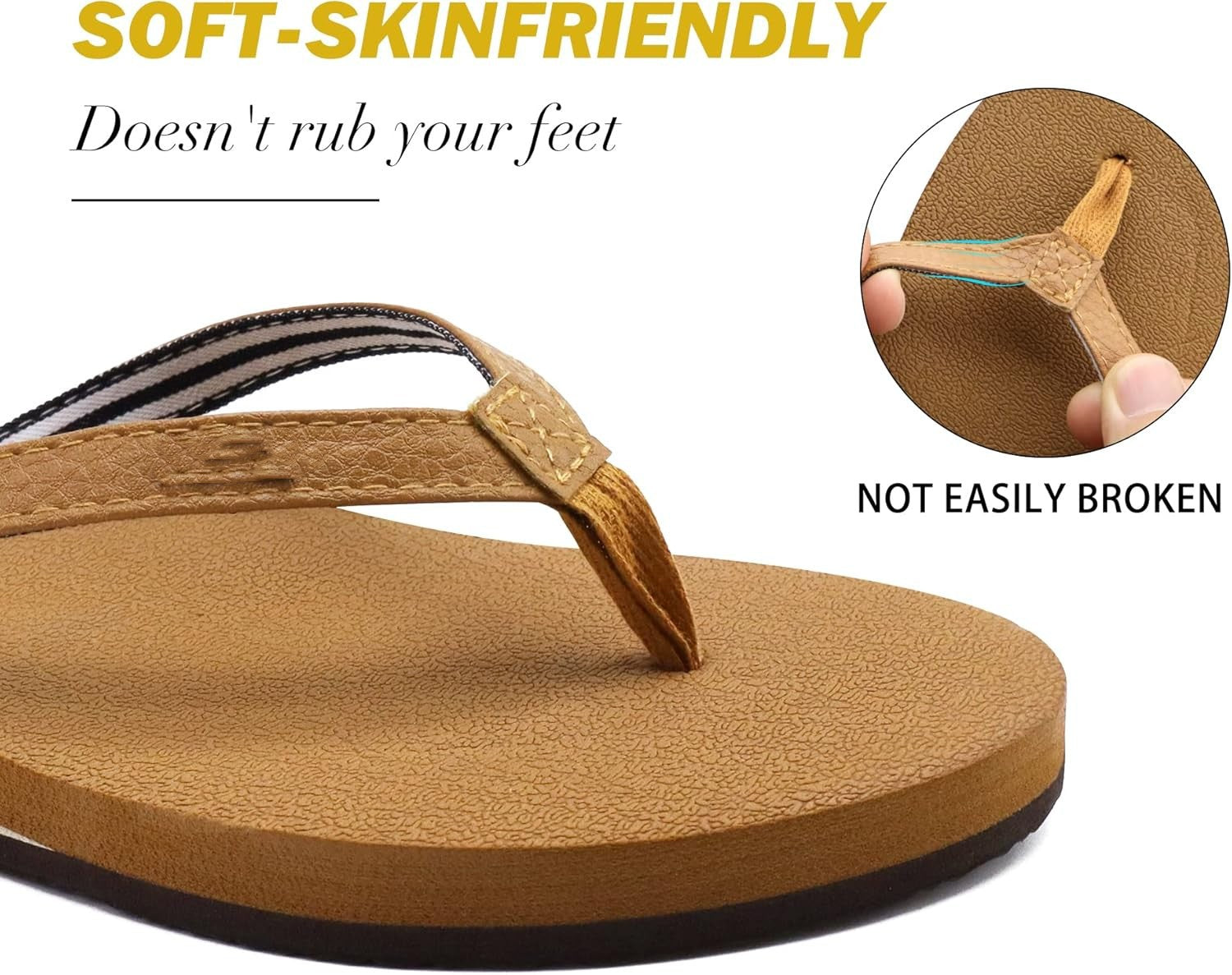 Women's Leather Flip Flop Flat Sandals With Arch Support