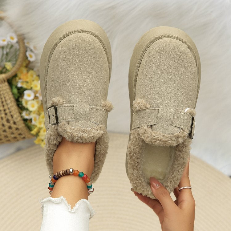Women's Winter Platform Mule Slippers Fuzzy Slip-on Warm Slippers For Outdoor Indoor