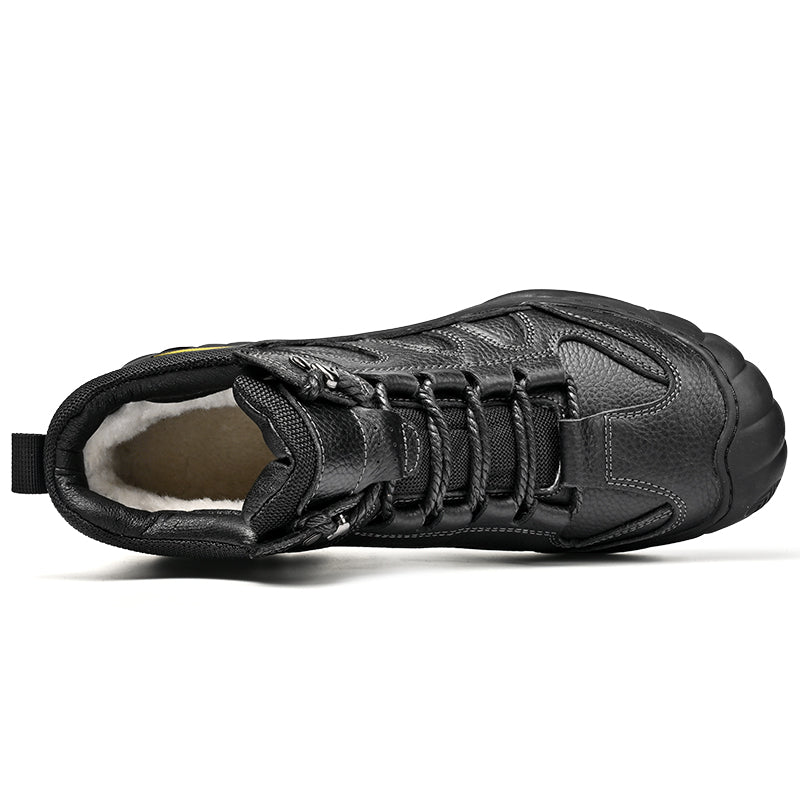 Men's Leather Lace Up Fur Lined Winter Boots Non Slip Casual Ankle Boot,#0618
