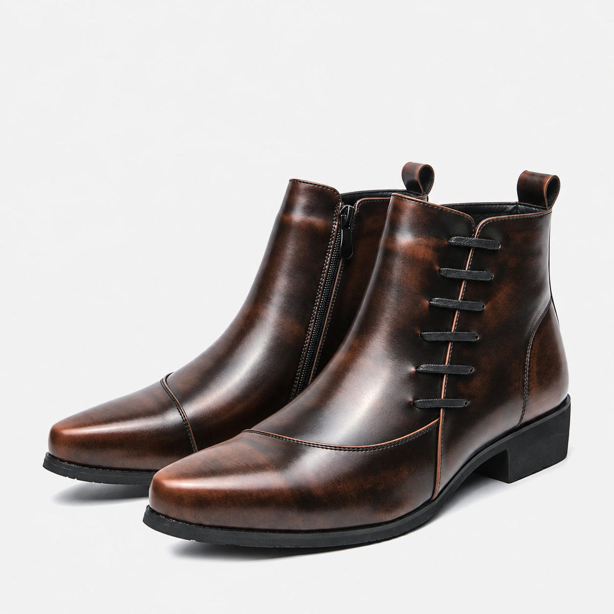 Men's Vintage Patina Side Lace Leather Ankle Boots Zip Up Dress Boots, #T2776498