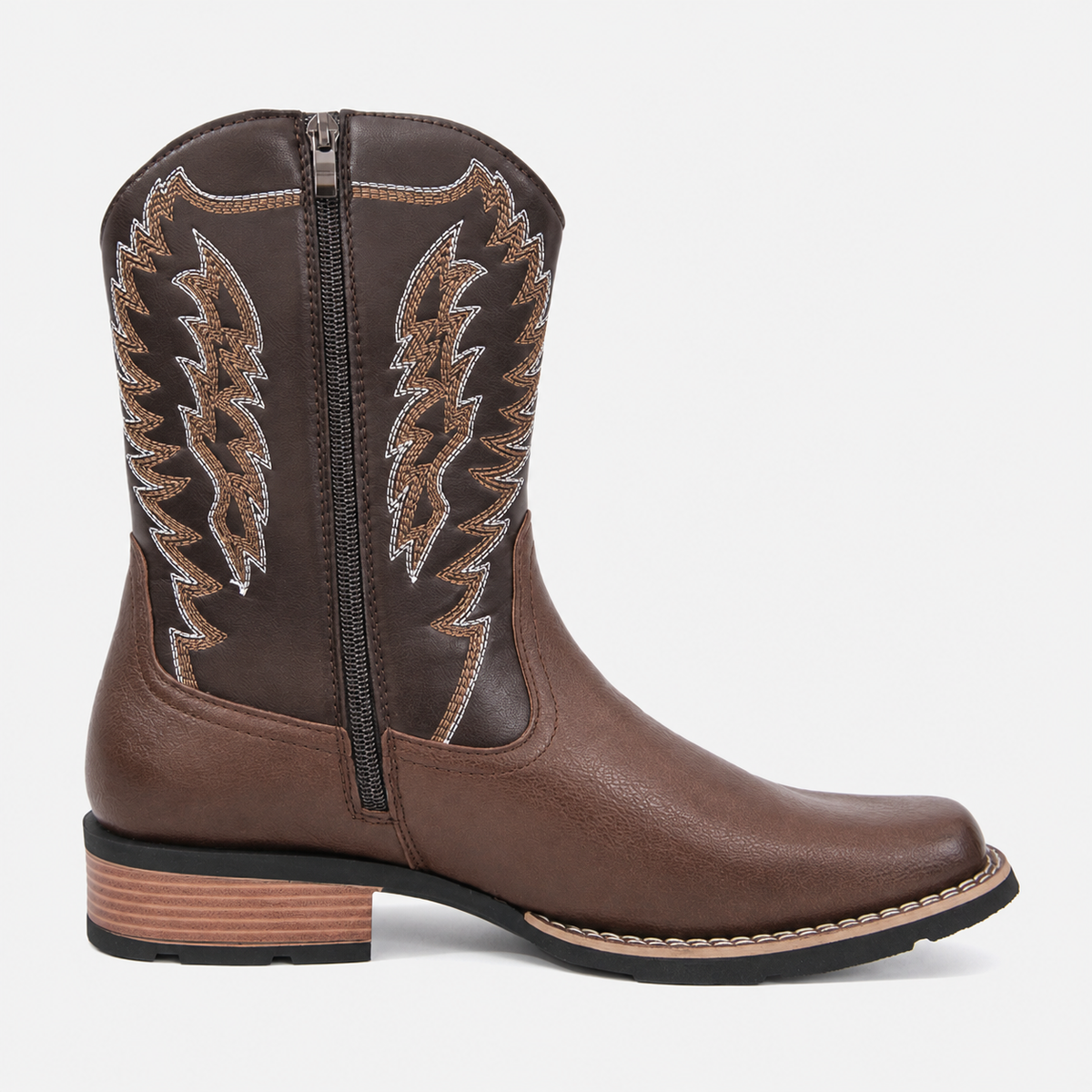 Men's Western Cowboy Boots Embroidered Mid-Calf Side Zipper Boots,T2776495