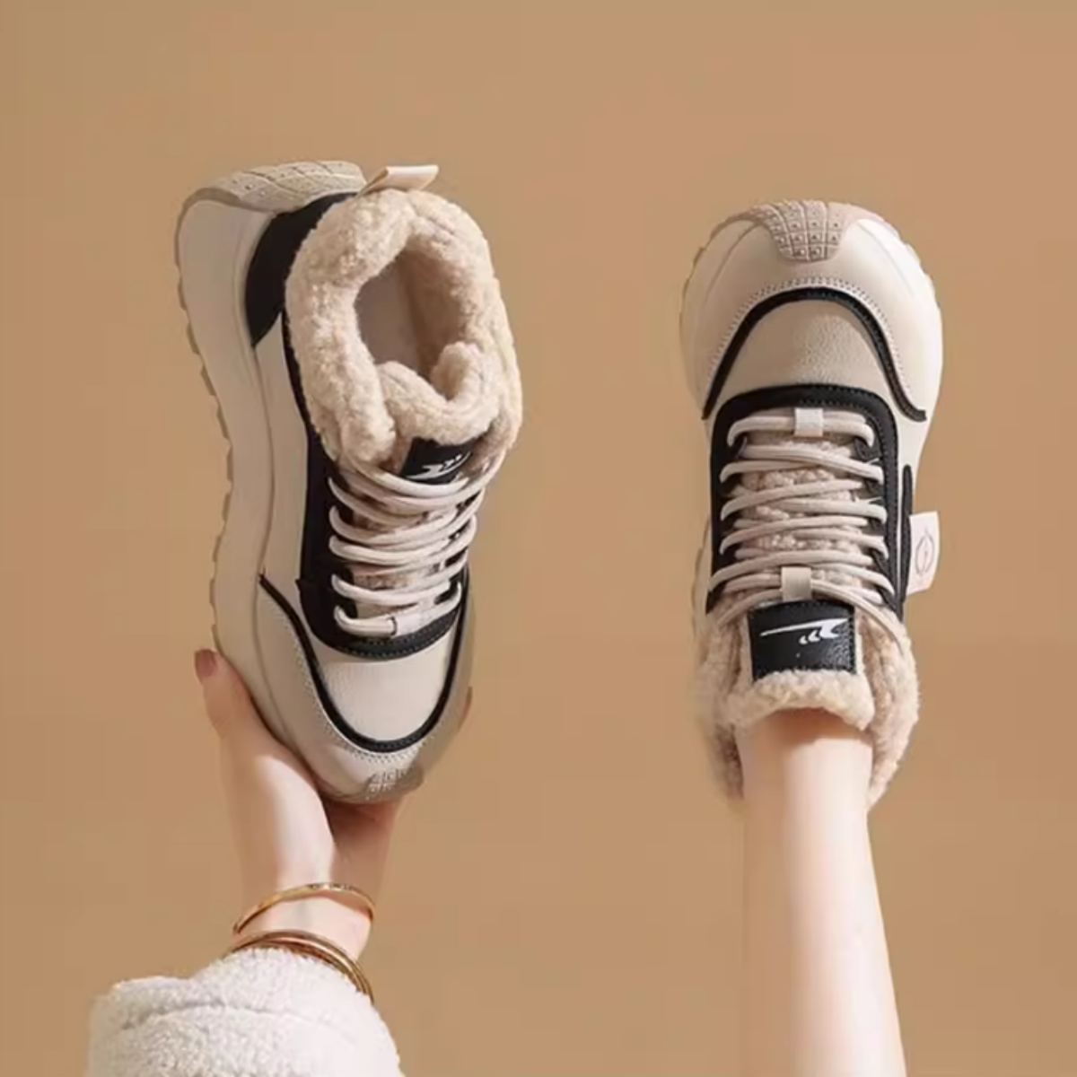 Women Lace Up Fleeced Lined Winter Walking Platform Sneaker