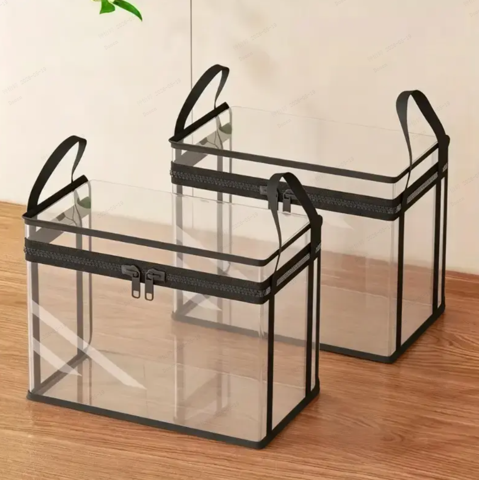 Large Clear Thick Plastic Storage Box with Hinged Lid, Heavy-Duty Durable High Capacity Organizer, Perfect for Home, Camping, Travel, Attic and Moving