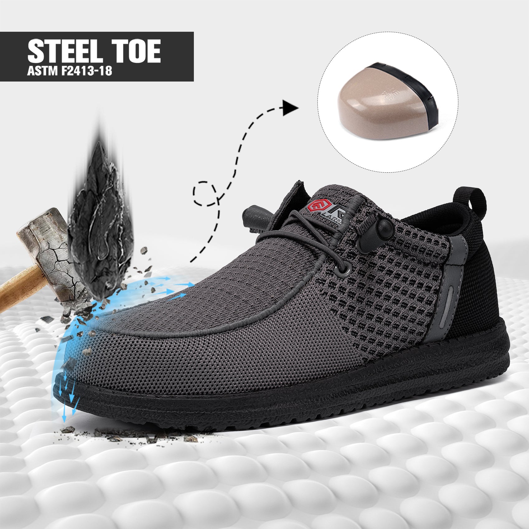 LARNMERN Slip On Steel Toe Shoes Men