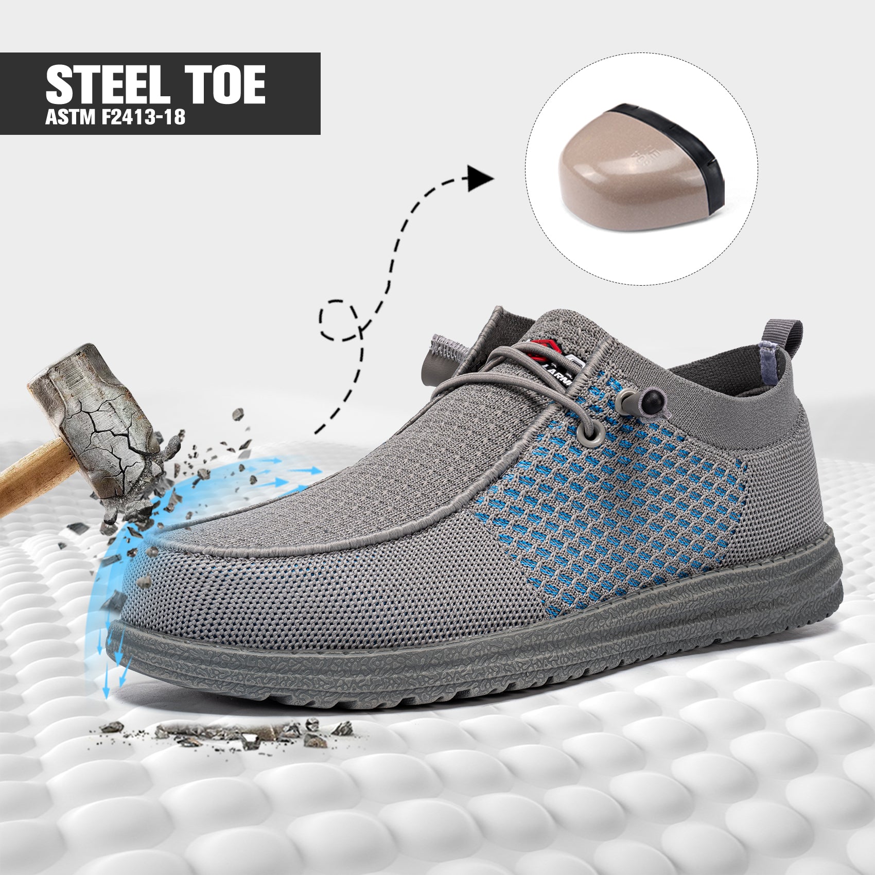 LARNMERN Slip On Steel Toe Shoes Men