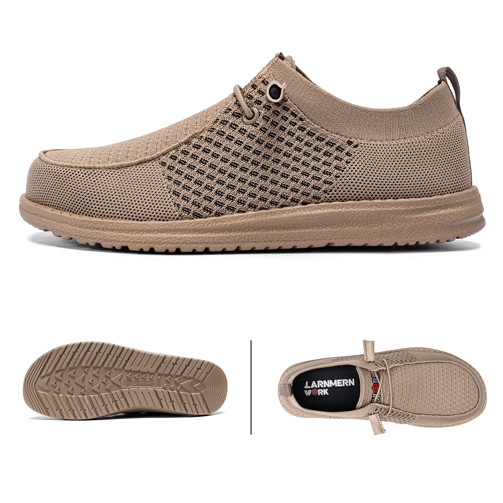 LARNMERN Slip On Steel Toe Shoes Men