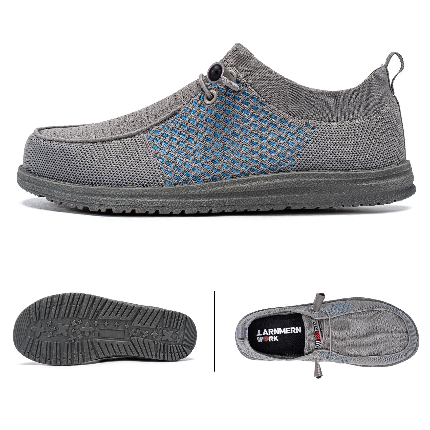 LARNMERN Slip On Steel Toe Shoes Men