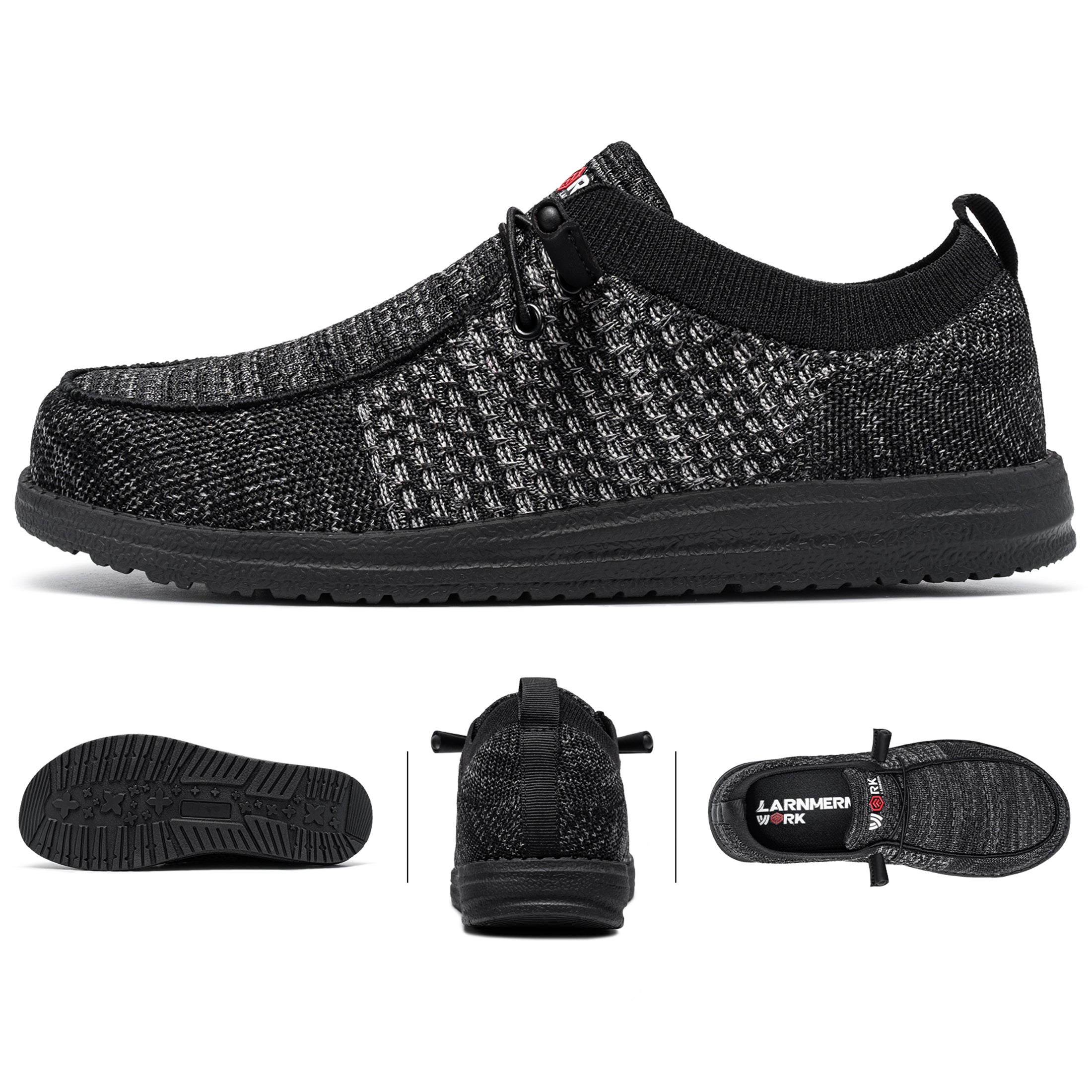 LARNMERN Slip On Steel Toe Shoes Men