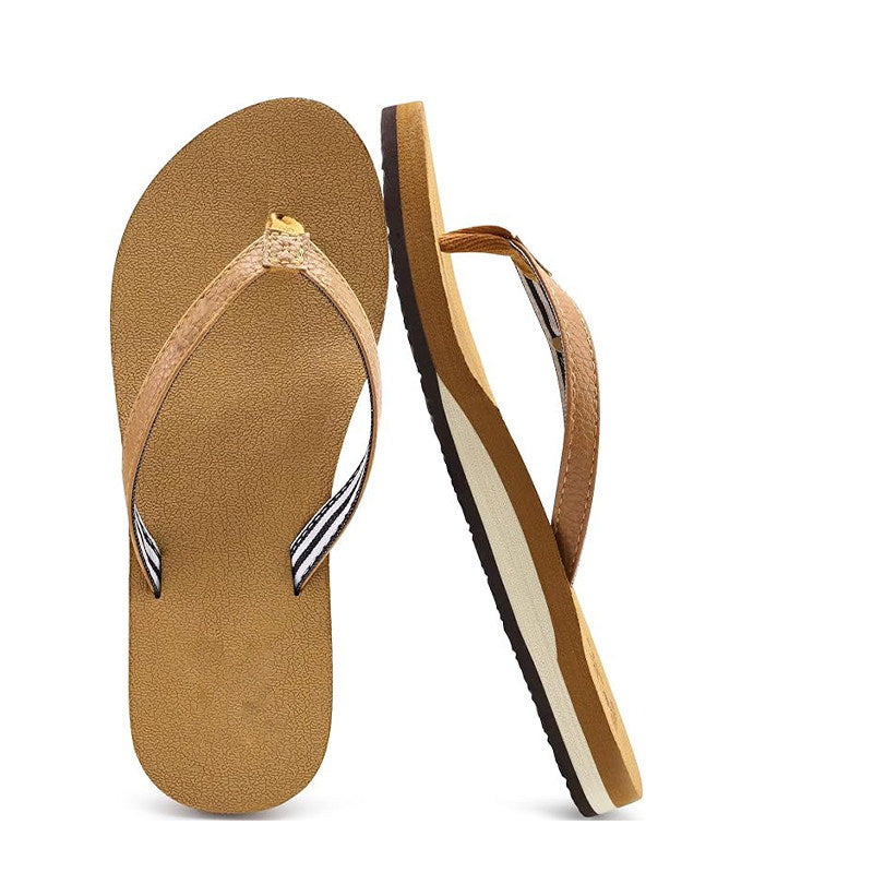 Women's Leather Flip Flop Flat Sandals With Arch Support