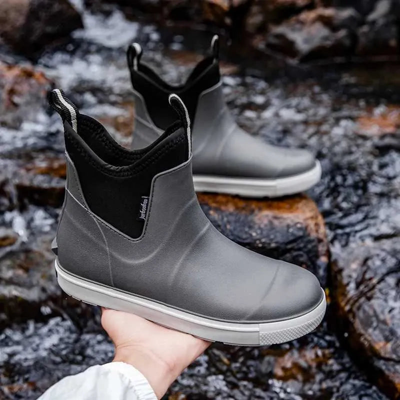 Men's Waterproof Rubber Deck Boots Slip On Ankle Boots