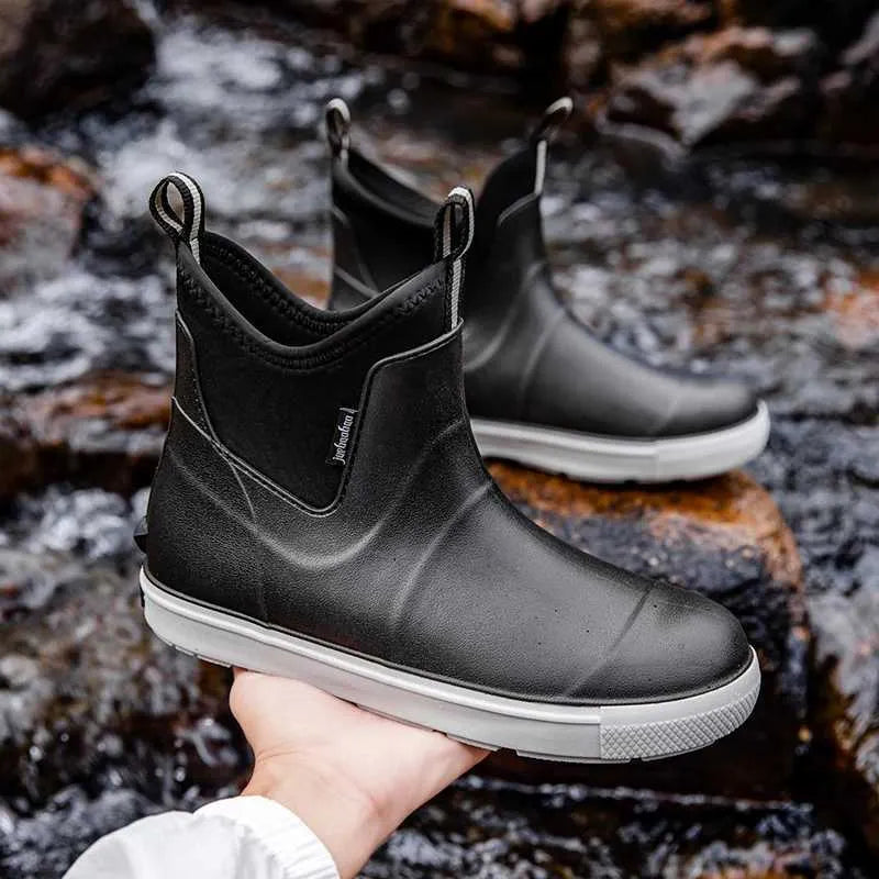 Men's Waterproof Rubber Deck Boots Slip On Ankle Boots
