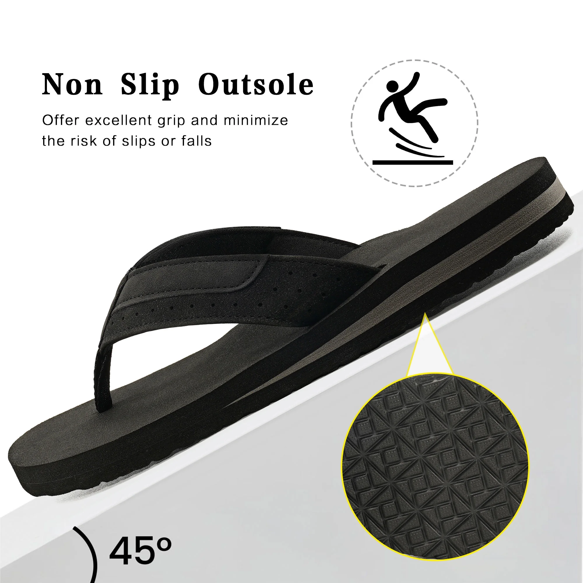 Men's Leather Flip Flops With Arch Support Lightweight Summer Sandals