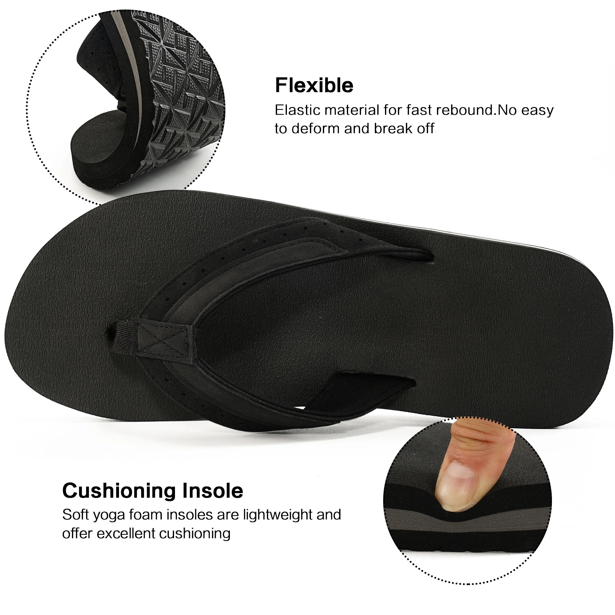 Men's Leather Flip Flops With Arch Support Lightweight Summer Sandals