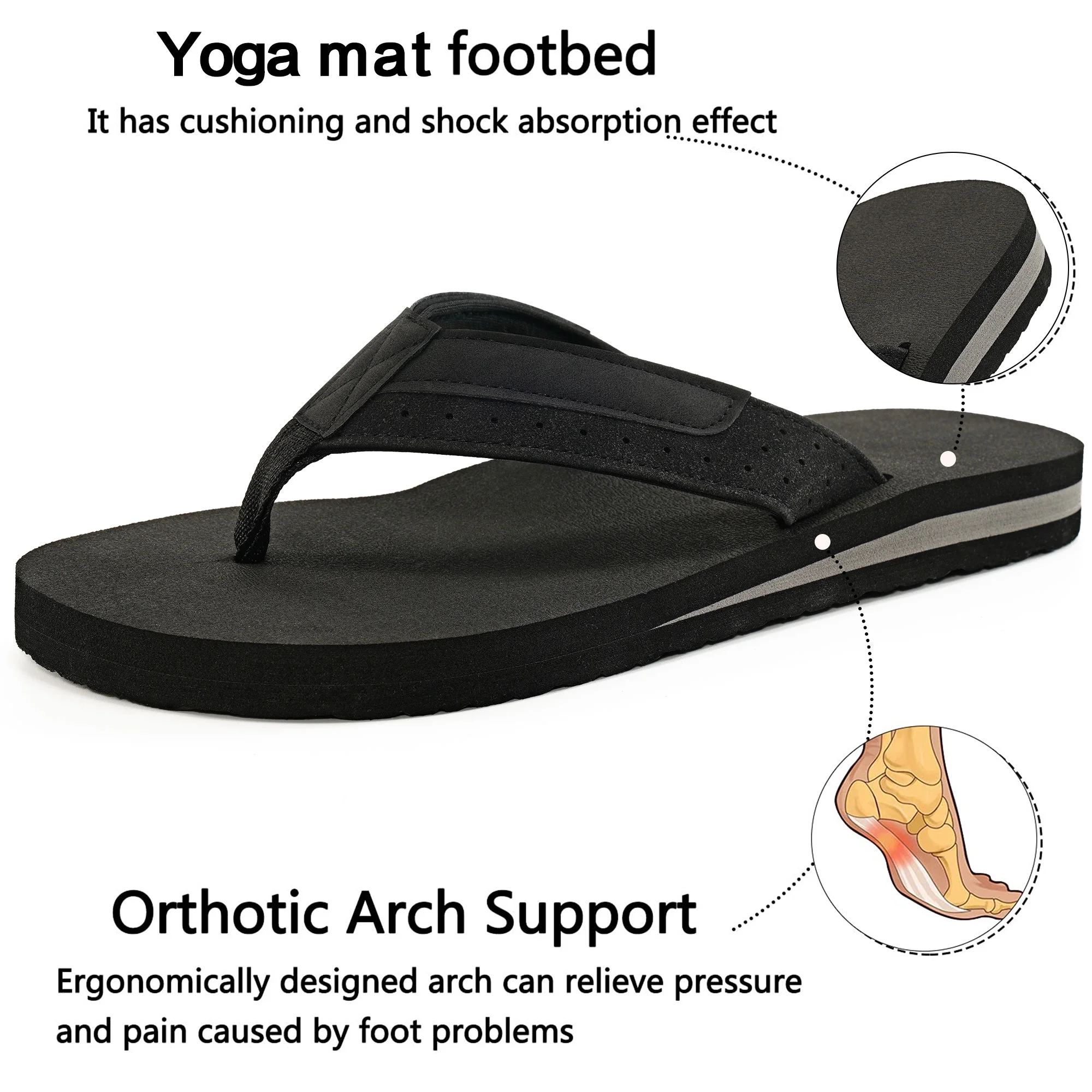 Men's Leather Flip Flops With Arch Support Lightweight Summer Sandals