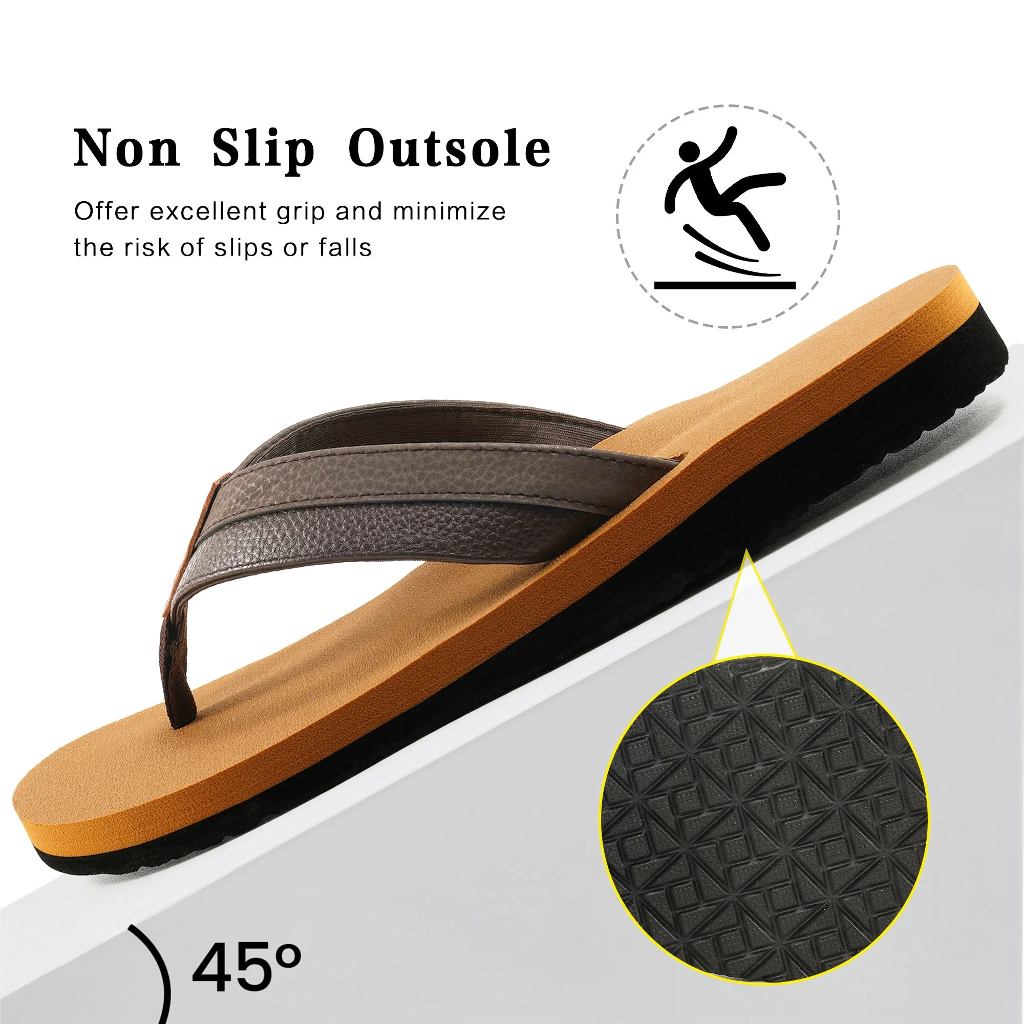 Men's Leather Flip Flops With Arch Support Lightweight Summer Sandals