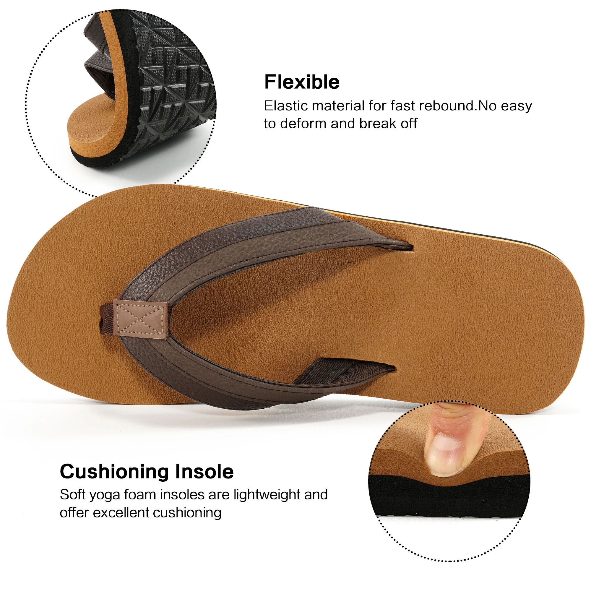 Men's Leather Flip Flops With Arch Support Lightweight Summer Sandals