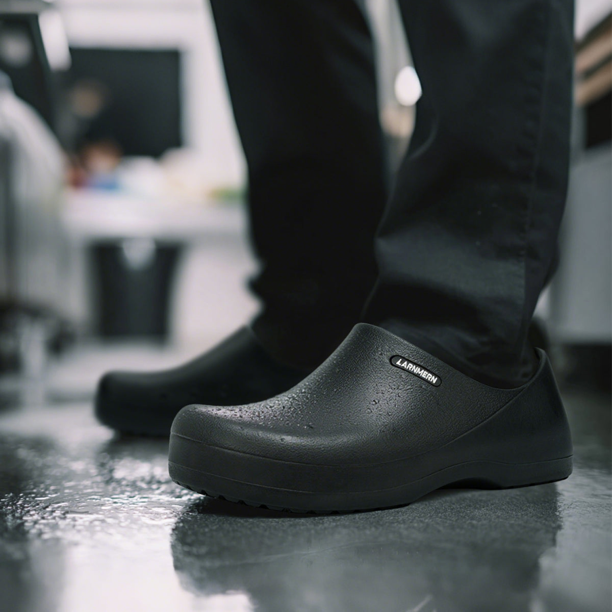 Larnmern Men Anti Slip Work Shoes Waterproof Slip On Work Clogs, #12201