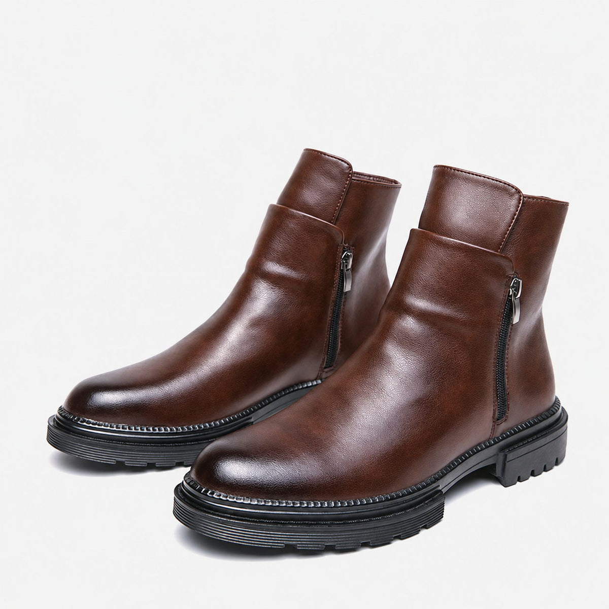 Men's Leather Side Zipper Ankle Boots Lug Sole Casual Dress Boots, #T2776497