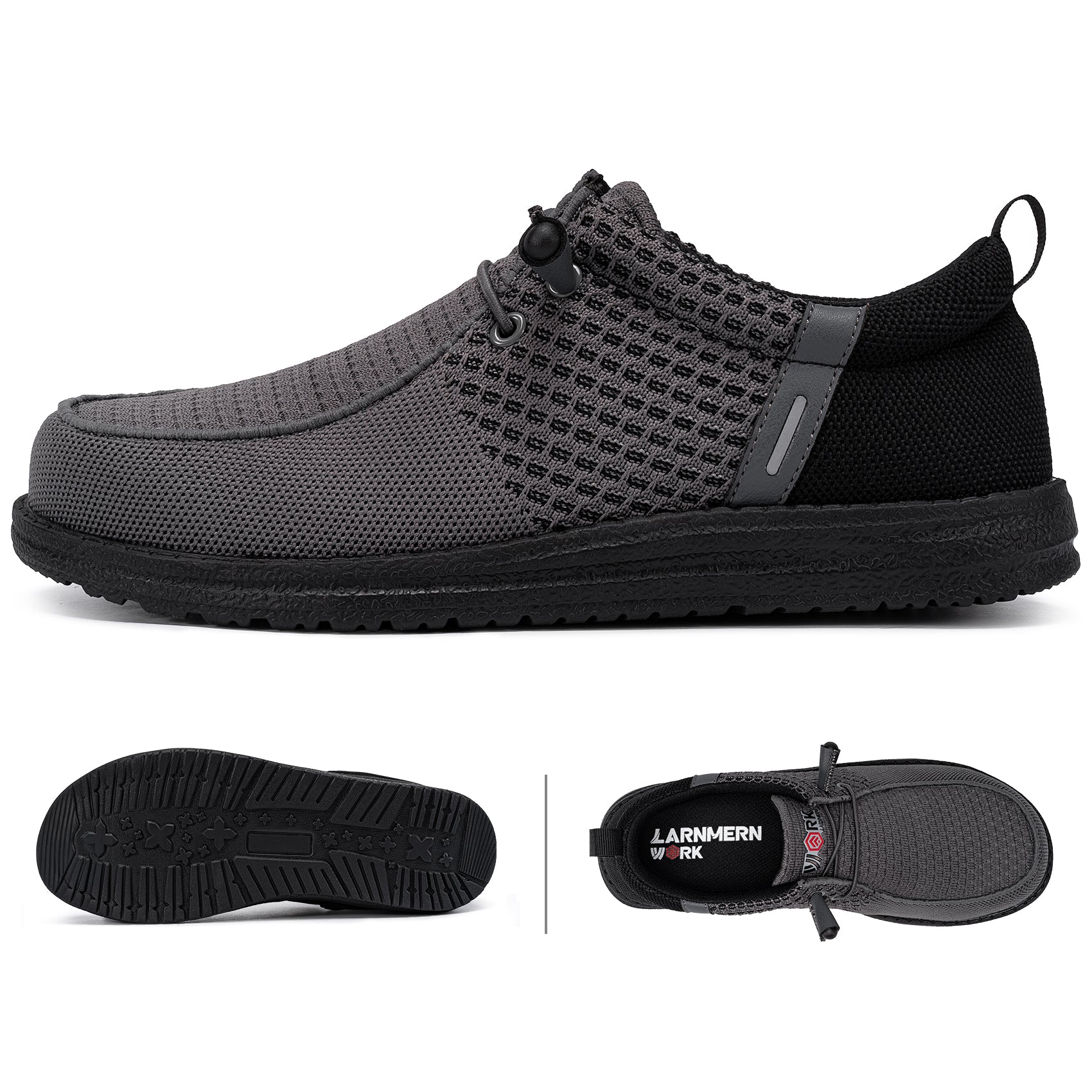LARNMERN Slip On Steel Toe Shoes Men