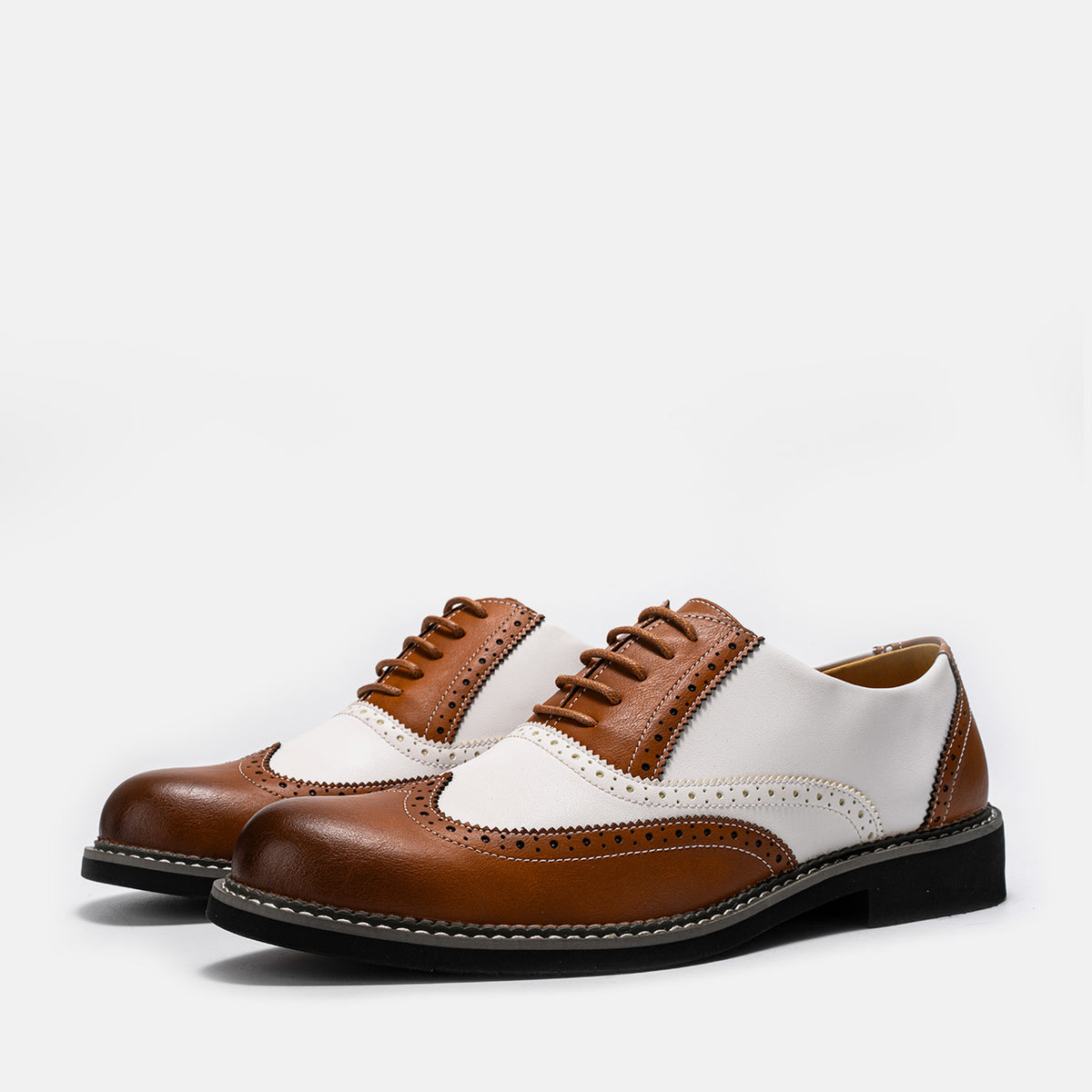 Men's Two-Tone Wingtip Brogue Spectator Shoes Vintage Lace Up Oxford Dress Shoes, #DM2776398