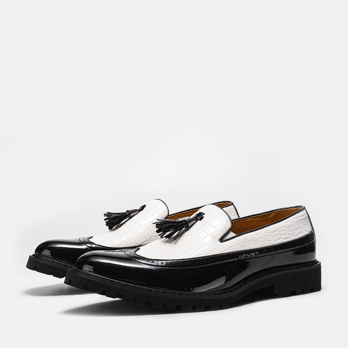 Men's Slip On Two-Tone Wingtip Oxford Shoes Leather Brogue Casual Dress Shoes,#DM2776396