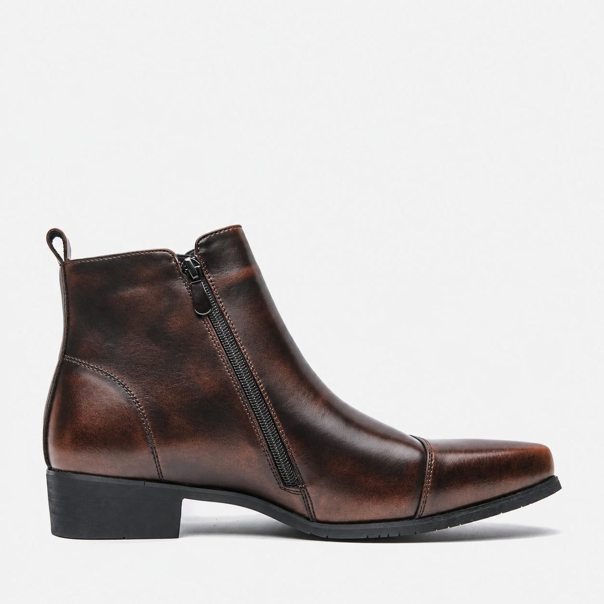 Men's Vintage Patina Side Lace Leather Ankle Boots Zip Up Dress Boots, #T2776498