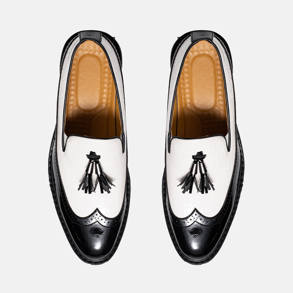 Men's Slip On Two-Tone Wingtip Oxford Shoes Leather Brogue Casual Dress Shoes,#DM2776396