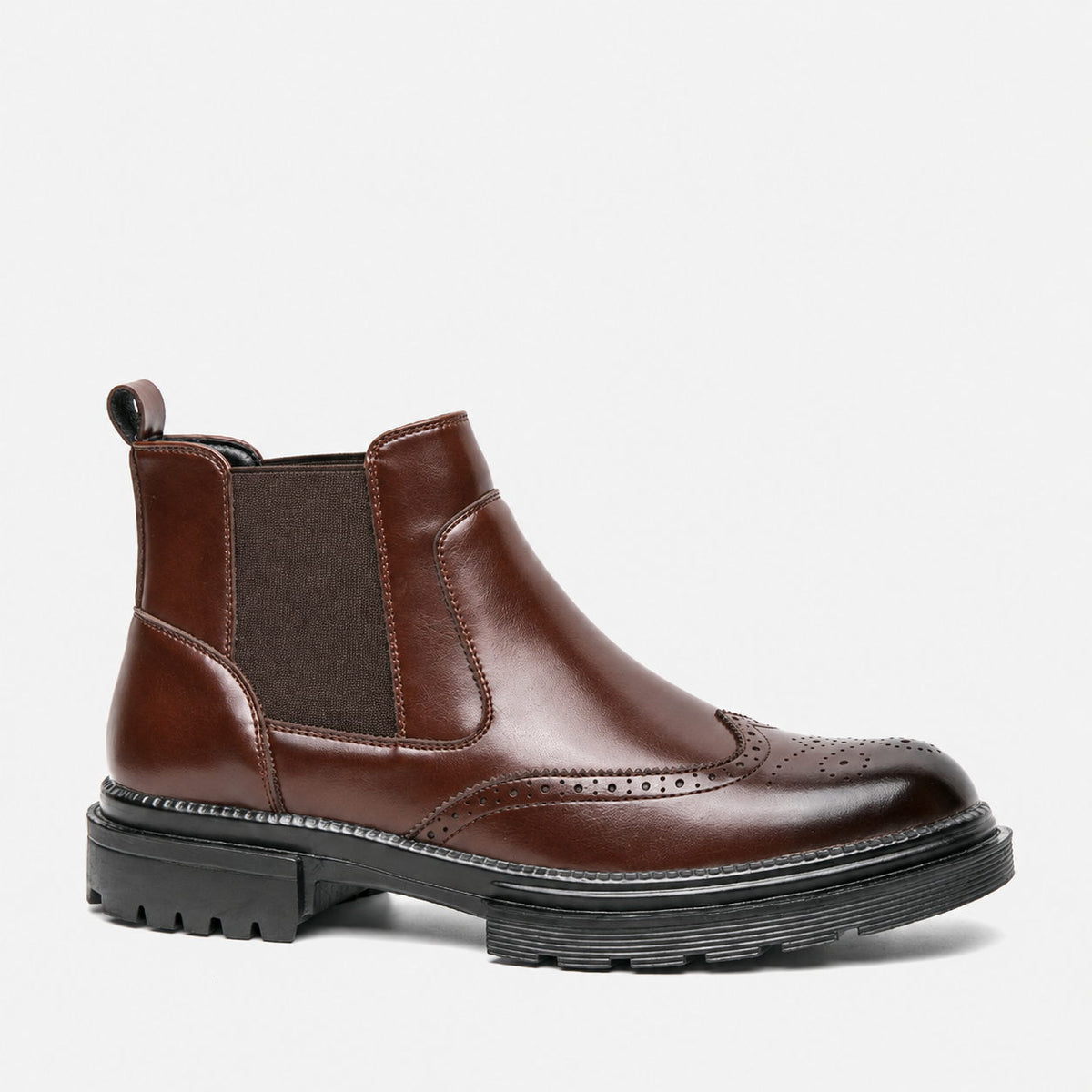 Men's Leather Brogue Chelsea Boots Wingtip Lug Sole Slip On Ankle Boots,#T2776496